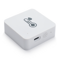White temperature sensor with a thermometer decal on a white background